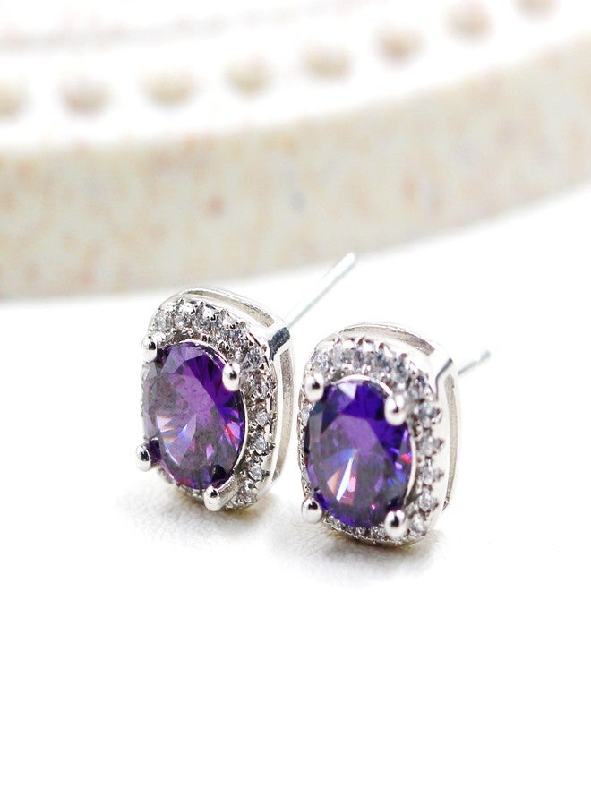 Tobestu Silver Color Purple Cubic Zirconia Earrings Halo Studs Crystal Stud Earrings Wedding Party Jewelry for Women Y4139 (Purple) - Image 5